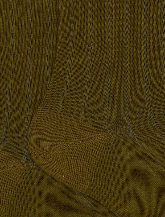 Calze lunghe donna cotone verde tinta unita a coste - Gallo 1927 - Official Online Shop