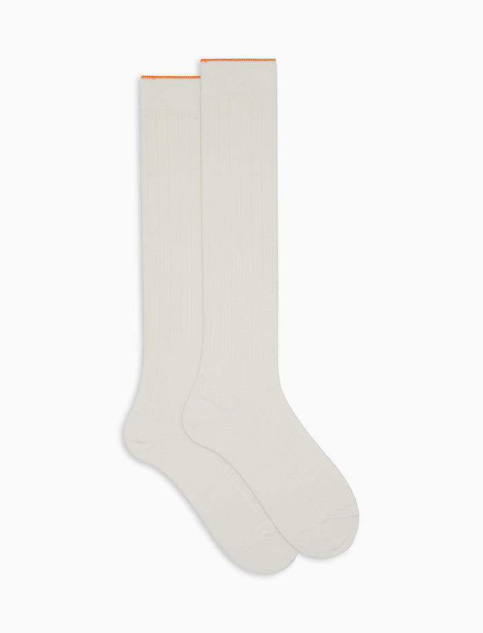 Calze lunghe uomo cotone bianco tinta unita a coste - Gallo 1927 - Official Online Shop