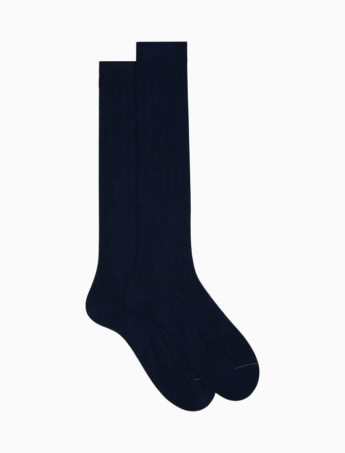 Calze lunghe uomo cotone blu tinta unita a coste - Gallo 1927 - Official Online Shop