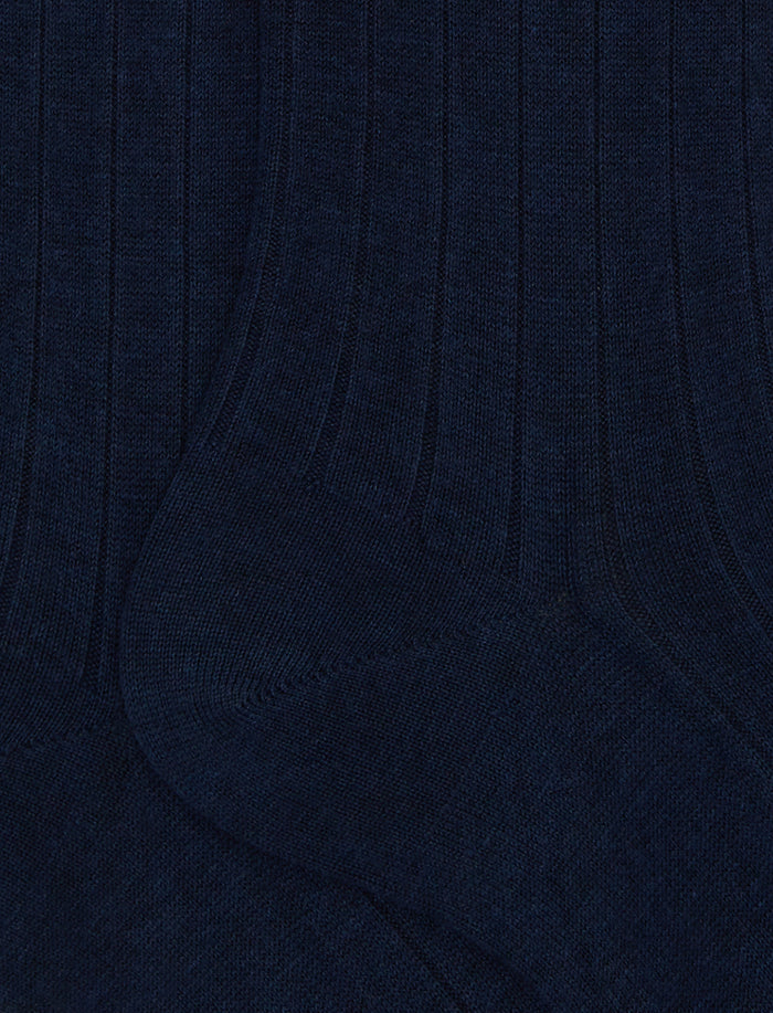 Calze lunghe uomo cotone blu tinta unita a coste - Gallo 1927 - Official Online Shop