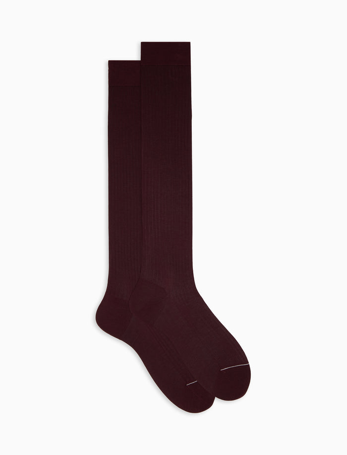 Calze lunghe uomo cotone bordò tinta unita a coste - Gallo 1927 - Official Online Shop