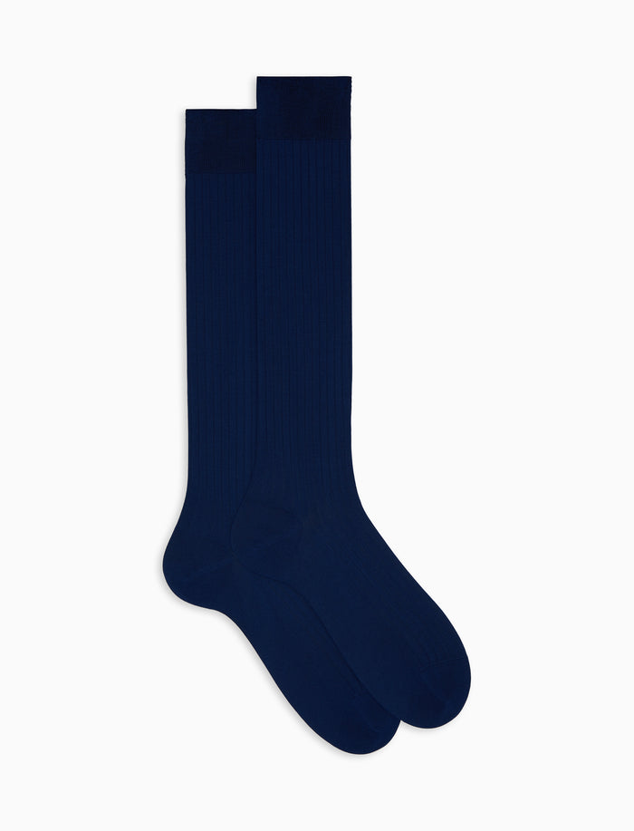 Calze lunghe uomo cotone costa tinta unita blu - Gallo 1927 - Official Online Shop