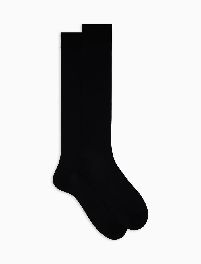 Calze lunghe uomo cotone costa tinta unita nero - Gallo 1927 - Official Online Shop