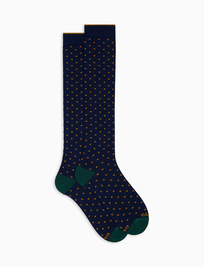 Calze lunghe uomo cotone fantasia pois blu - Gallo 1927 - Official Online Shop