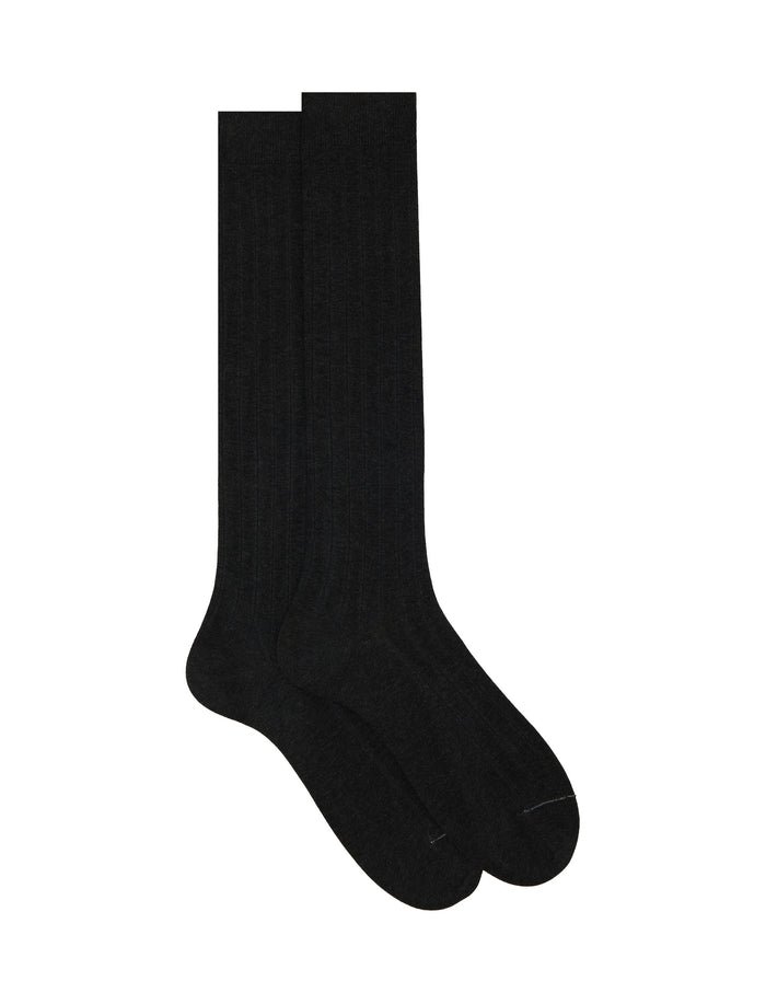 Calze lunghe uomo cotone grigio tinta unita a coste - Gallo 1927 - Official Online Shop