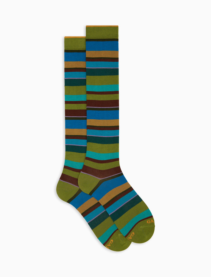 Calze lunghe uomo cotone righe multicolor verde - Gallo 1927 - Official Online Shop