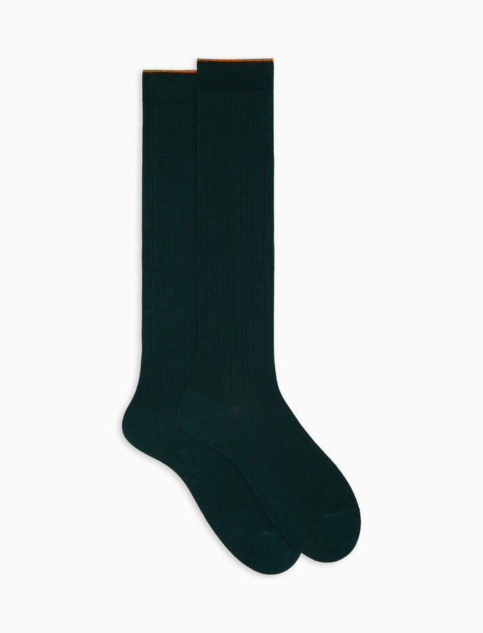 Calze lunghe uomo cotone verde tinta unita a coste - Gallo 1927 - Official Online Shop
