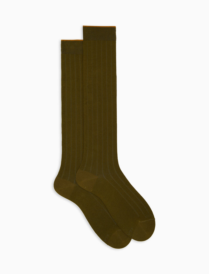Calze lunghe uomo cotone verde tinta unita a coste - Gallo 1927 - Official Online Shop