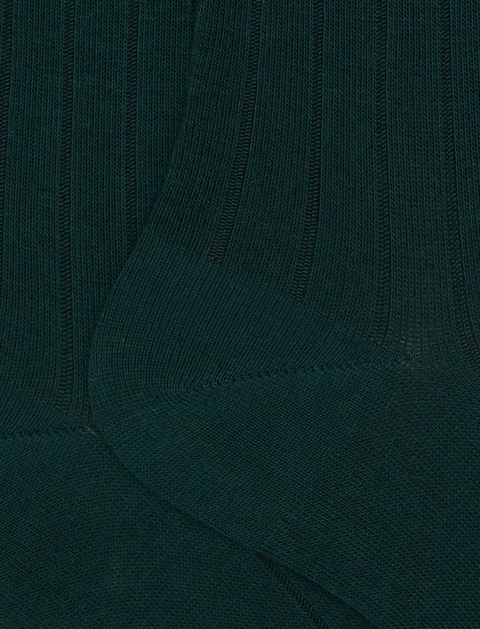 Calze lunghe uomo cotone verde tinta unita a coste - Gallo 1927 - Official Online Shop