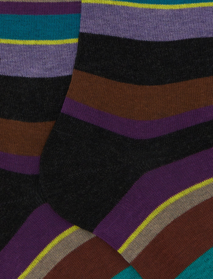 Calze lunghe uomo cotone viola righe multicolor - Gallo 1927 - Official Online Shop