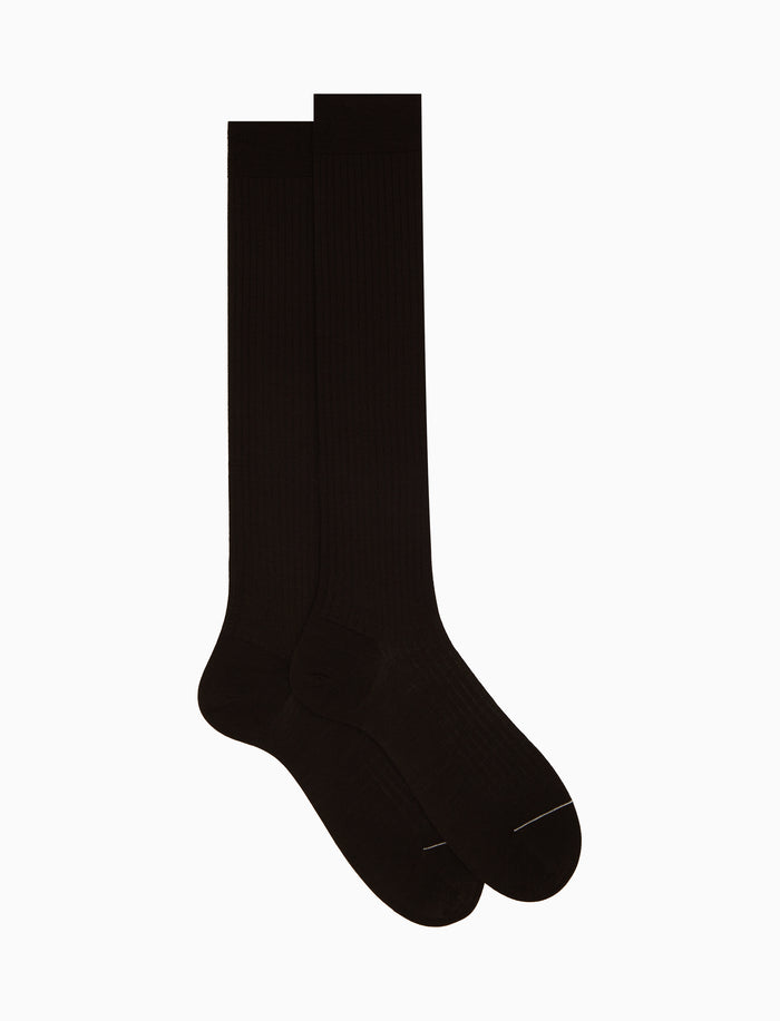 Calze lunghe uomo lana marrone tinta unita a coste - Gallo 1927 - Official Online Shop