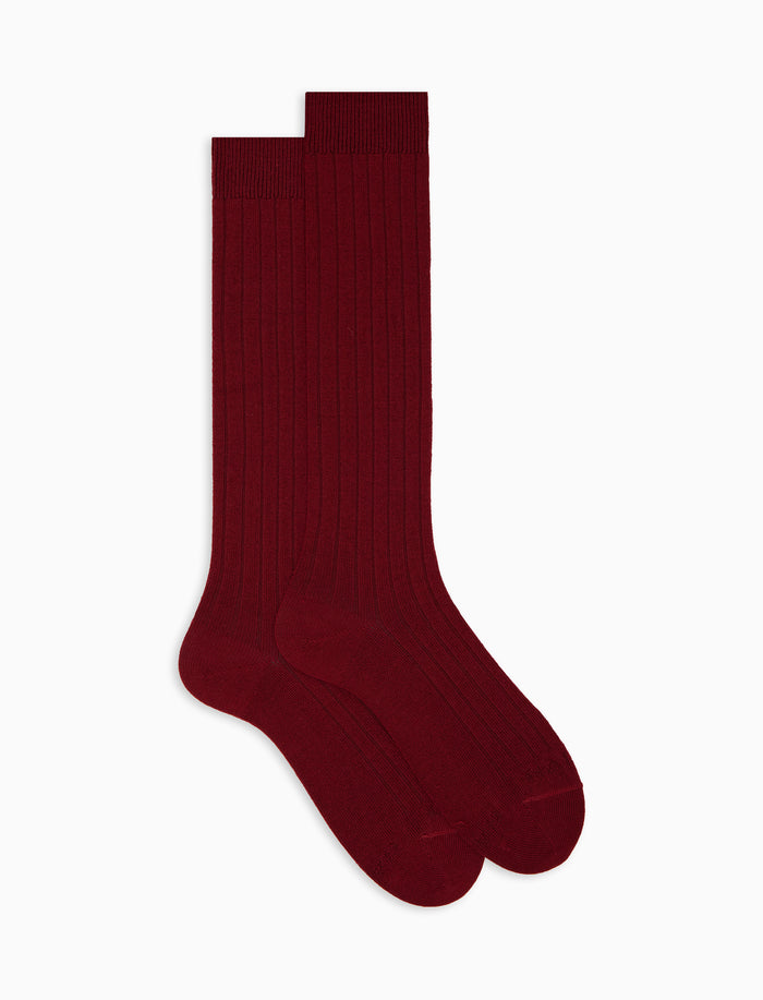 Calze lunghe uomo lana rosso a coste tinta unita - Gallo 1927 - Official Online Shop