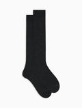 Calze lunghe uomo lana, seta e cashmere antracite tinta unita a coste - Gallo 1927 - Official Online Shop