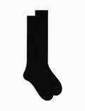 Calze lunghe uomo lana, seta e cashmere nero tinta unita a coste - Gallo 1927 - Official Online Shop
