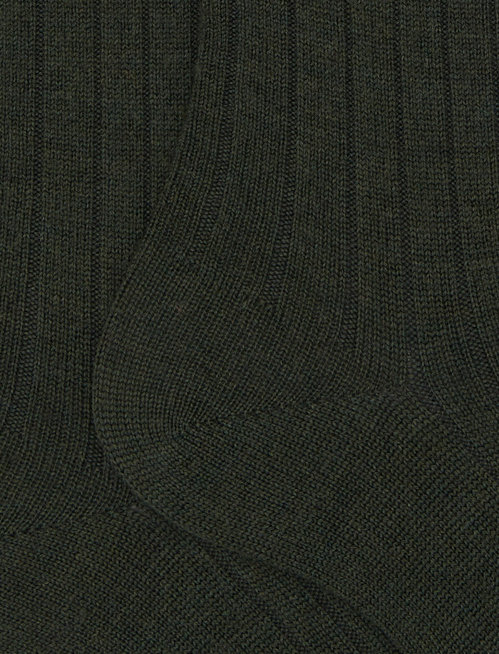 Calze lunghe uomo lana verde a coste tinta unita - Gallo 1927 - Official Online Shop