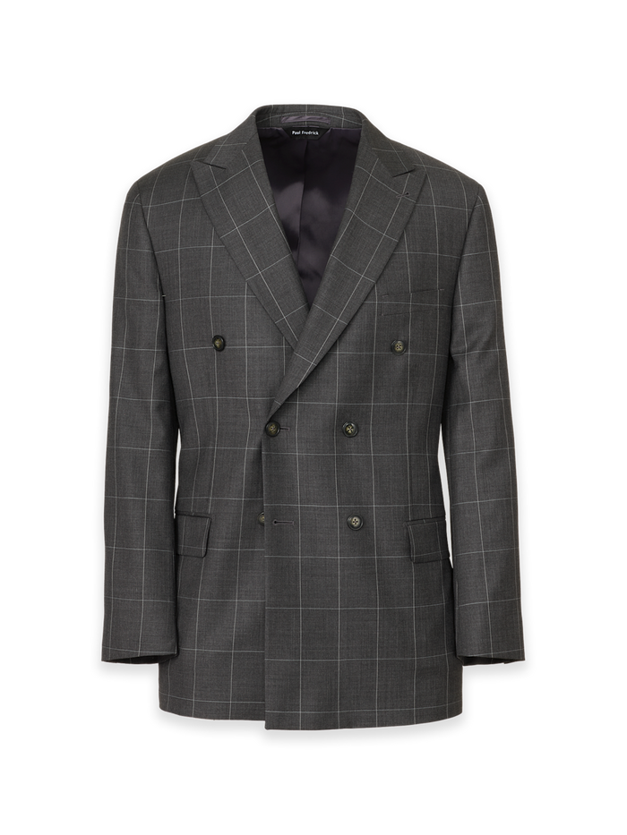 Product Image of Charcoal Wool Windowpane Double Breasted Peak Lapel Suit Jacket-Charcoal