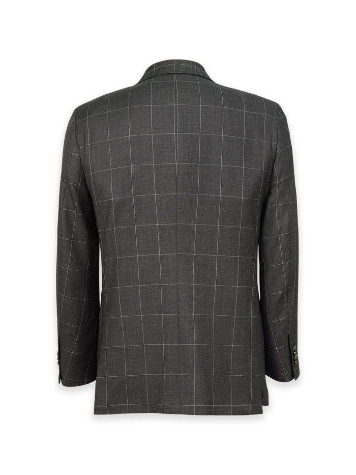 Alternate Image of Charcoal Wool Windowpane Double Breasted Peak Lapel Suit Jacket-1