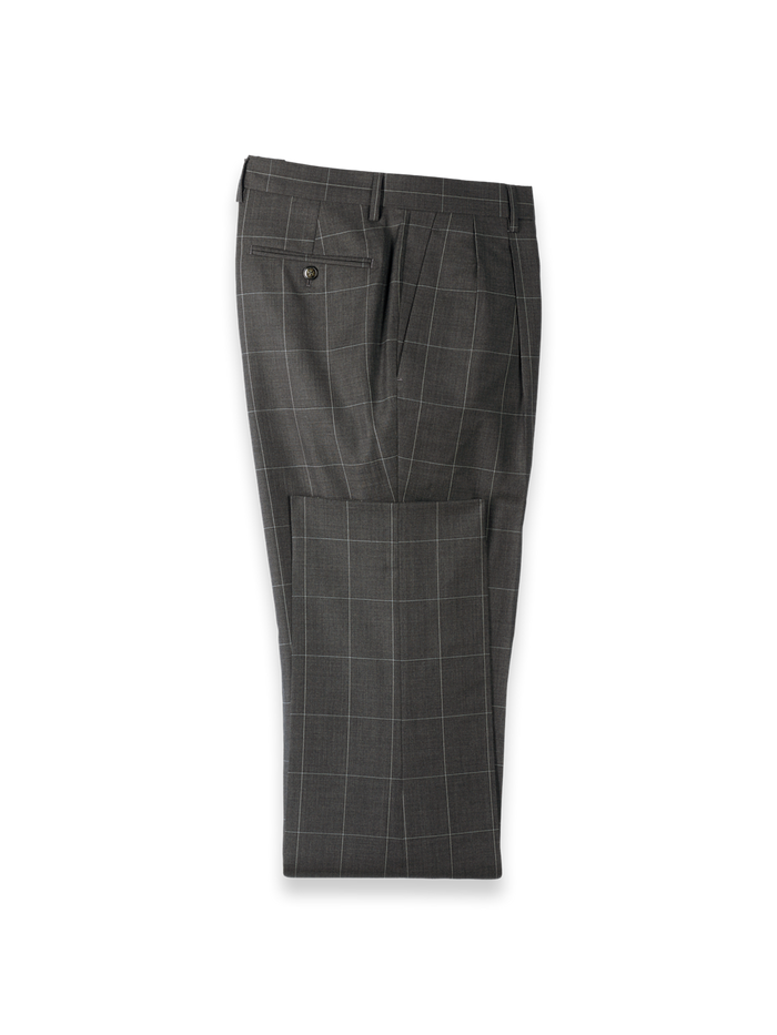 Product Image of Charcoal Wool Windowpane Double Pleated Suit Pants-Charcoal