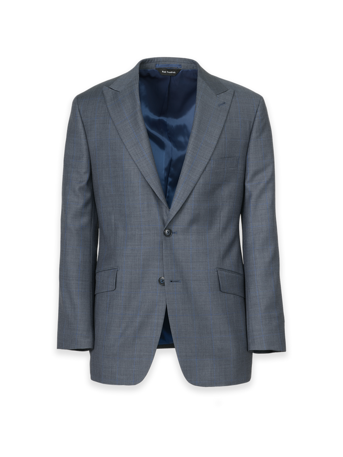 Product Image of Charcoal Wool Windowpane Single Breasted Peak Lapel Suit Jacket-Charcoal