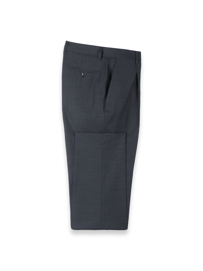 Product Image of Charcoal/blue Wool Blend Mini Check Single Pleated Pant-1