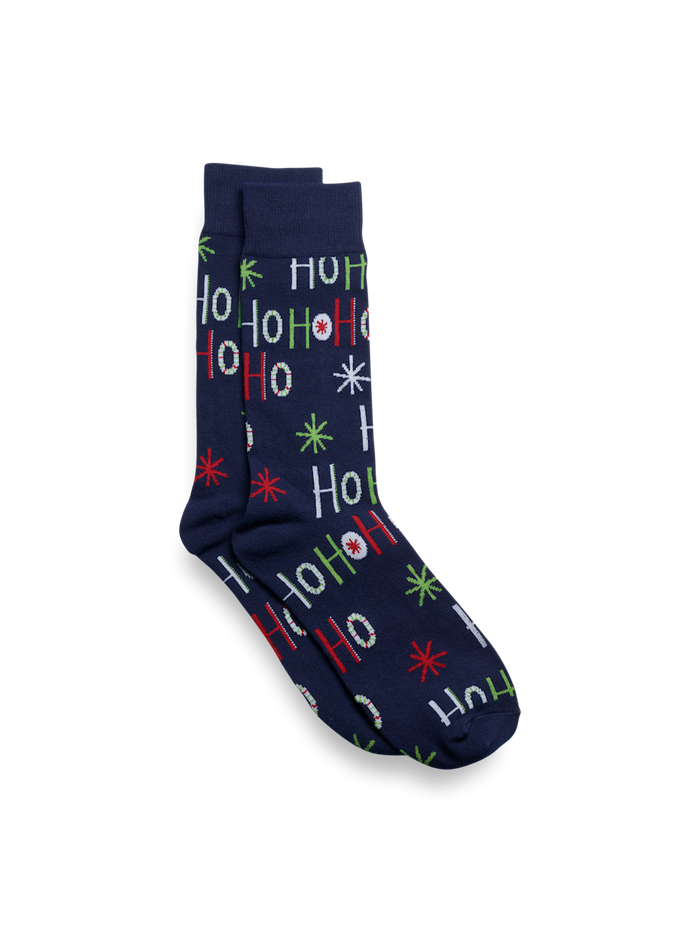 Product Image of Christmas Motif Cotton Blend Sock-Navy Multi