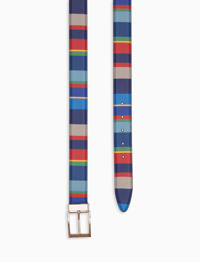 Cintura accorciabile e reversibile unisex pelle martellata righe multicolor blu - Gallo 1927 - Official Online Shop