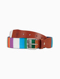 Cintura nastro elastica unisex bianco righe multicolor con inserti in pelle - Gallo 1927 - Official Online Shop