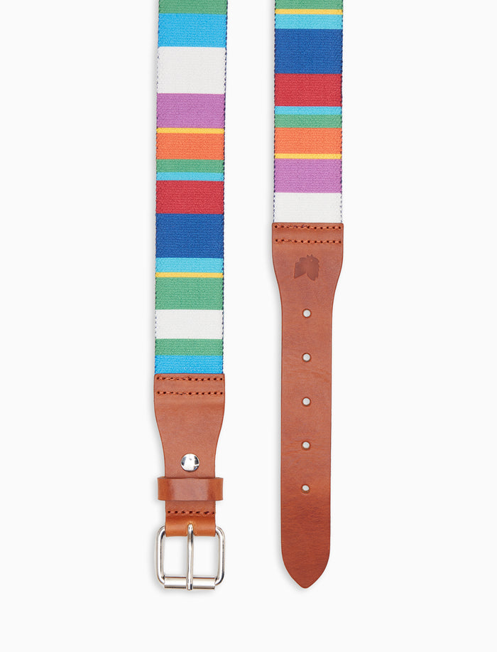 Cintura nastro elastica unisex bianco righe multicolor con inserti in pelle - Gallo 1927 - Official Online Shop