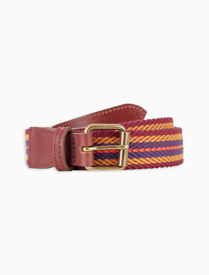 Cintura nastro elastica unisex bordò fantasia spigato con inserti in pelle - Gallo 1927 - Official Online Shop
