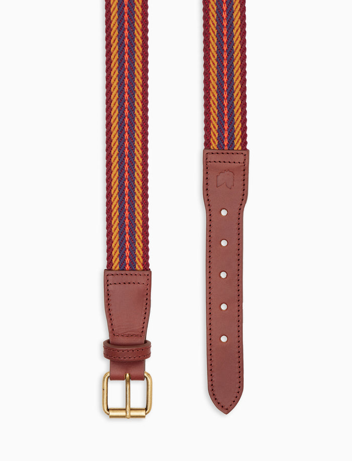 Cintura nastro elastica unisex bordò fantasia spigato con inserti in pelle - Gallo 1927 - Official Online Shop