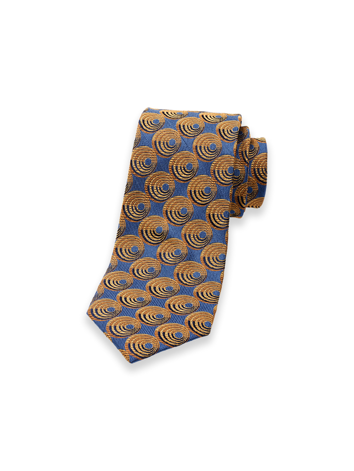 Product Image of Circles Woven Silk Tie-Blue/Gold
