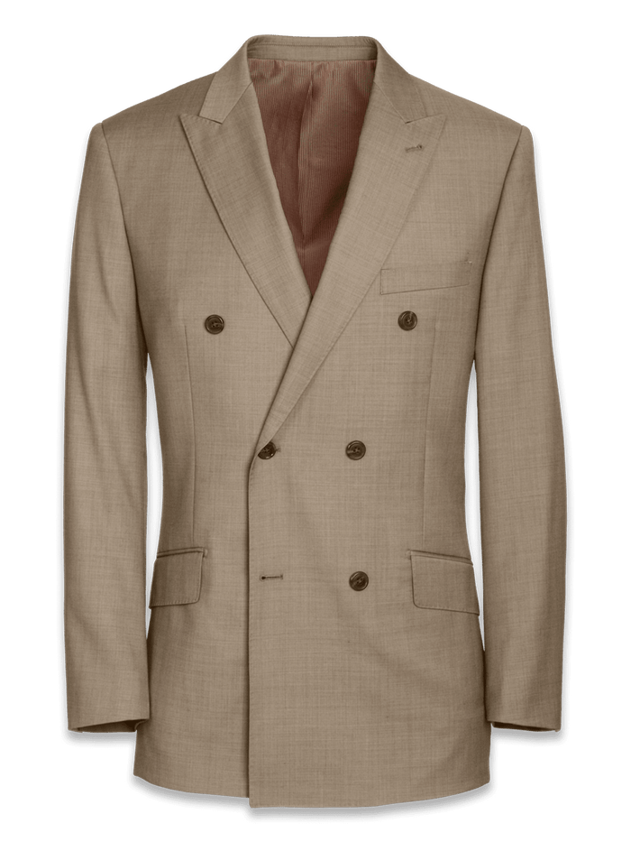 Product Image of Classic Fit Sharkskin Double Breasted Peak Lapel Suit Jacket-Tan