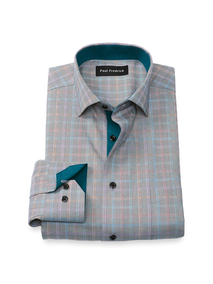 Product Image of Comfort Stretch Non-iron Check Dress Shirt With Contrast Trim-Black Multi