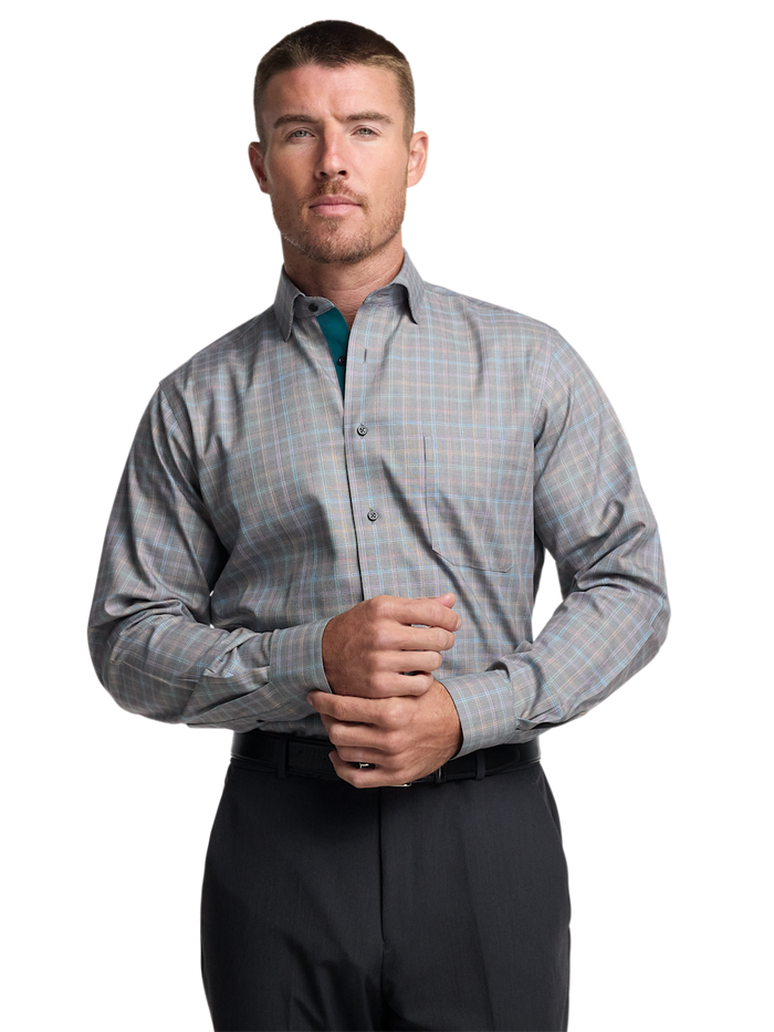 Alternate Image of Comfort Stretch Non-iron Check Dress Shirt With Contrast Trim-1