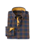 Product Image of Comfort Stretch Non-iron Check Dress Shirt With Contrast Trim-Black/Orange
