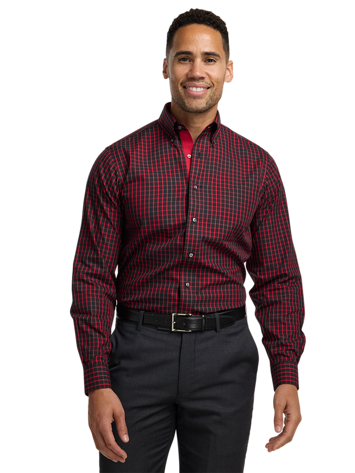 Alternate Image of Comfort Stretch Non-iron Check Dress Shirt With Contrast Trim-1
