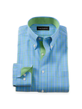 Product Image of Comfort Stretch Non-iron Check Dress Shirt With Contrast Trim-Blue/Green