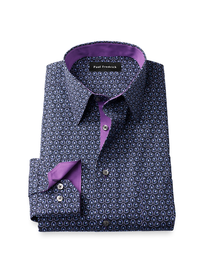 Product Image of Comfort Stretch Non-iron Deco Dress Shirt With Contrast Trim-Black/Purple
