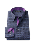 Product Image of Comfort Stretch Non-iron Deco Dress Shirt With Contrast Trim-Black/Purple