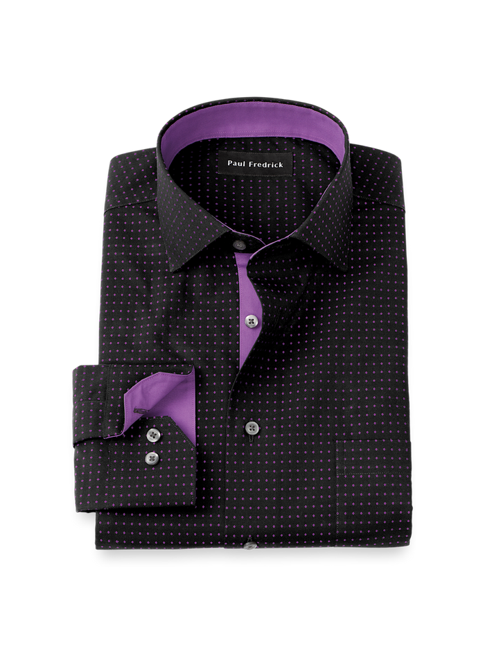 Product Image of Comfort Stretch Non-iron Dot Dress Shirt With Contrast Trim-Black/Purple