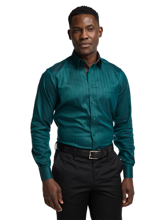 Alternate Image of Comfort Stretch Non-iron Herringbone Dress Shirt With Contrast Trim-1