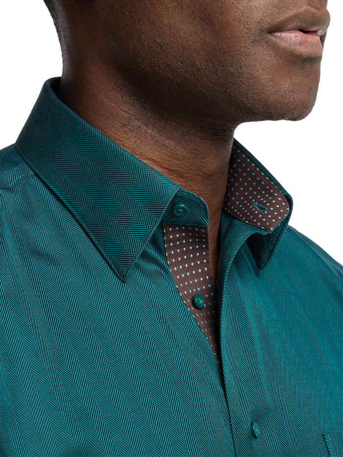 Alternate Image of Comfort Stretch Non-iron Herringbone Dress Shirt With Contrast Trim-2