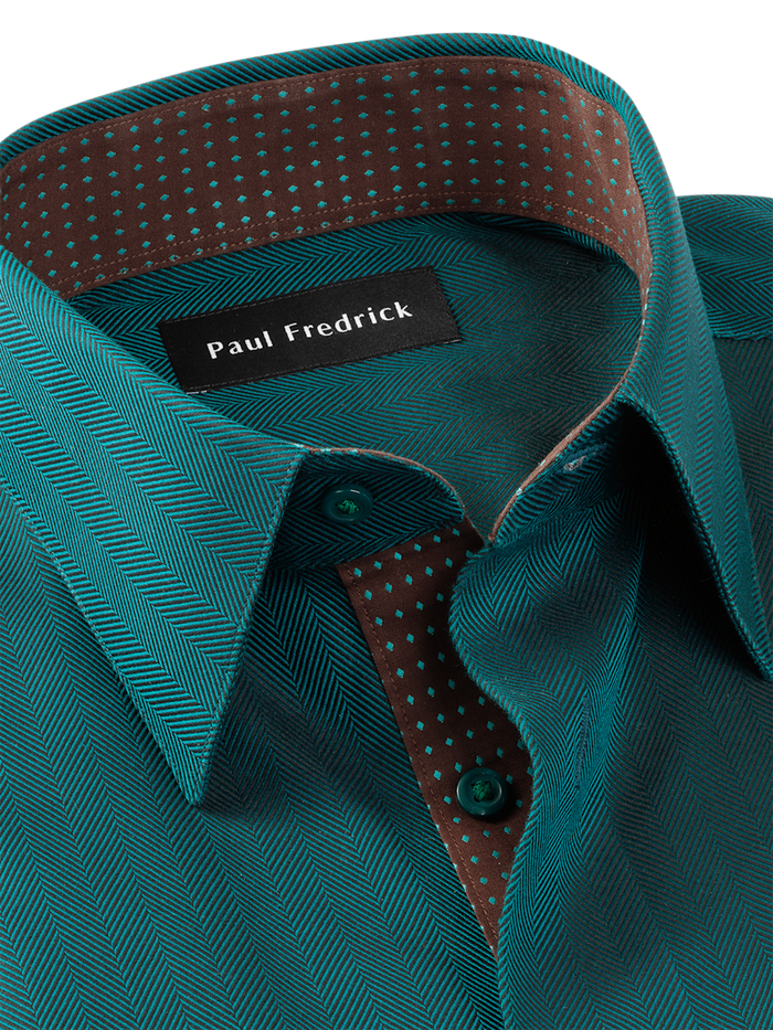 Alternate Image of Comfort Stretch Non-iron Herringbone Dress Shirt With Contrast Trim-6