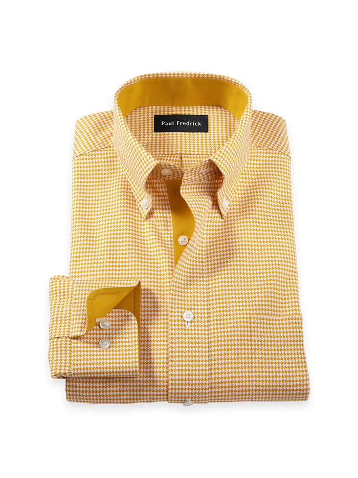 Product Image of Comfort Stretch Non-iron Houndstooth Dress Shirt With Contrast Trim-Gold
