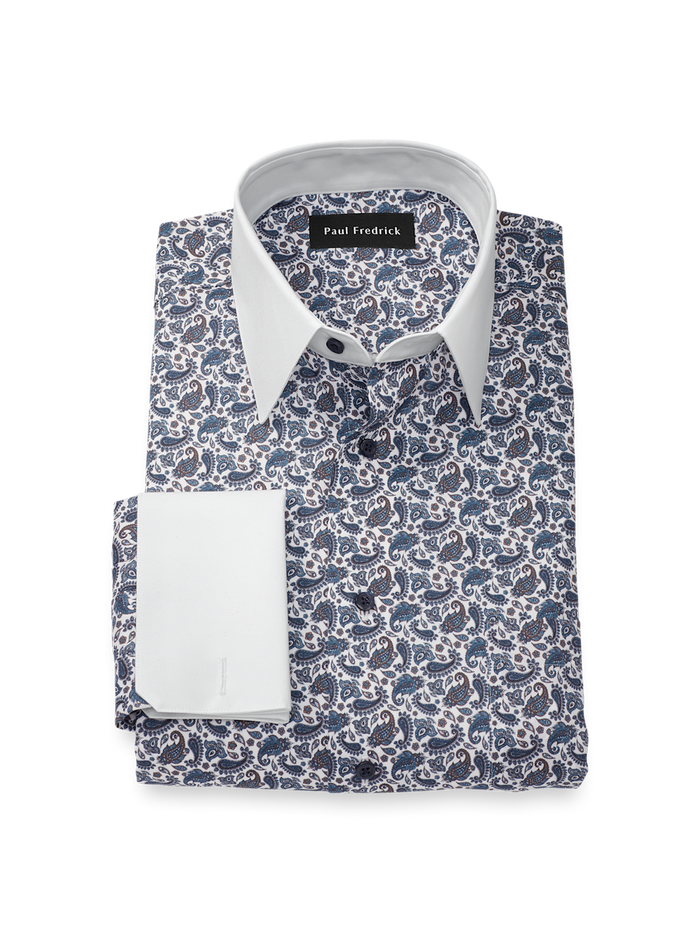 Product Image of Comfort Stretch Non-iron Paisley Dress Shirt-Blue/Brown