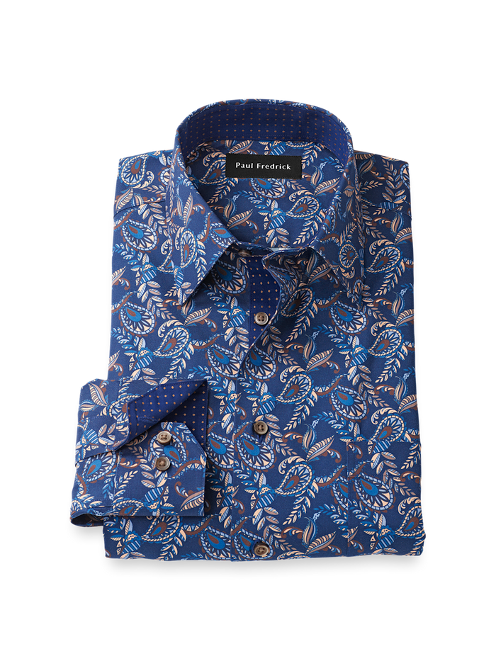 Product Image of Comfort Stretch Non-iron Paisley Dress Shirt With Contrast Trim-Navy Multi