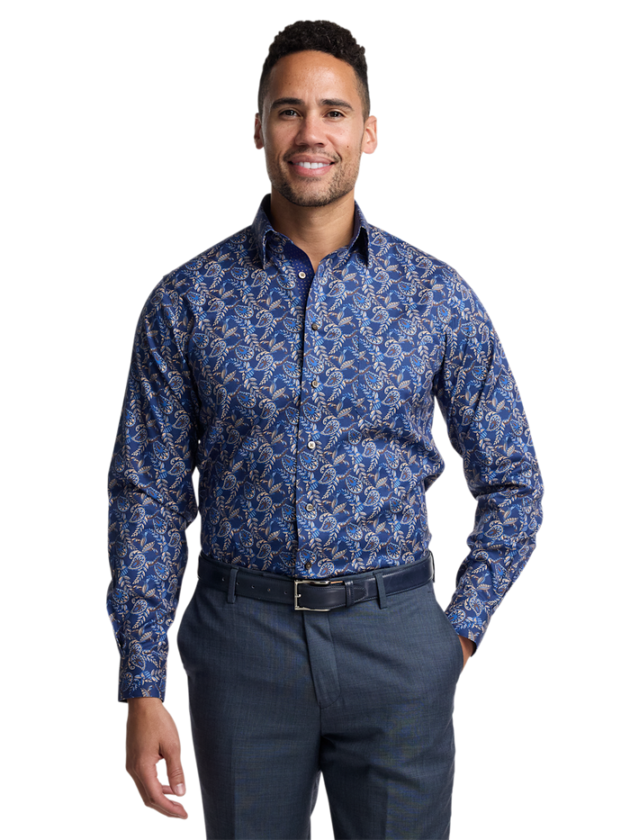 Alternate Image of Comfort Stretch Non-iron Paisley Dress Shirt With Contrast Trim-1