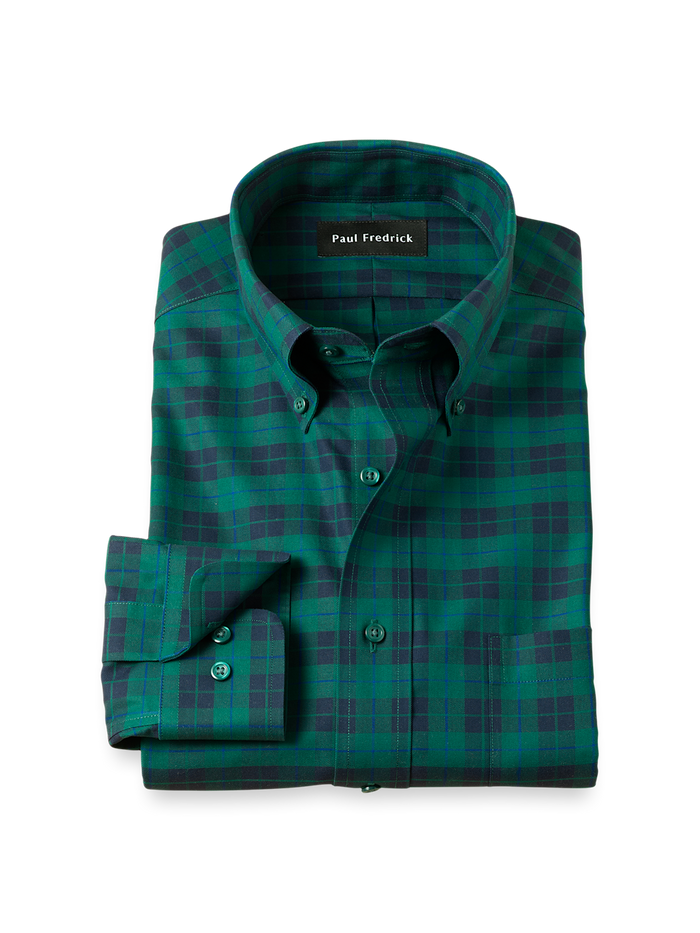 Product Image of Comfort Stretch Non-iron Plaid Dress Shirt-Navy/Green