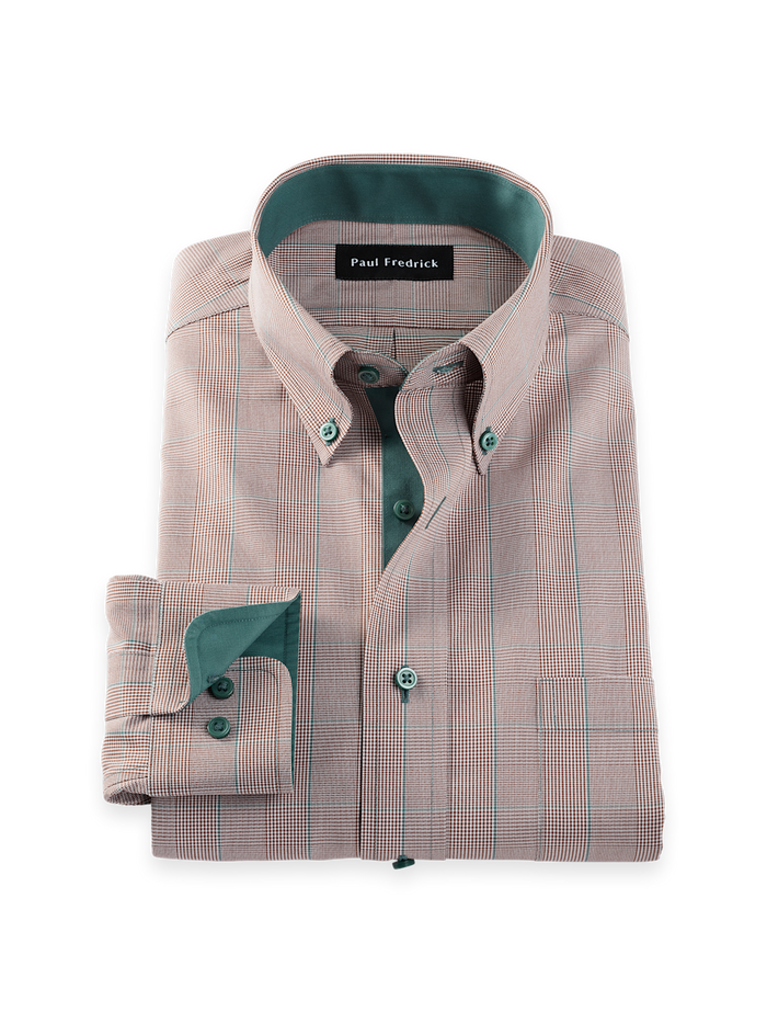 Product Image of Comfort Stretch Non-iron Plaid Dress Shirt With Contrast Trim-Brown