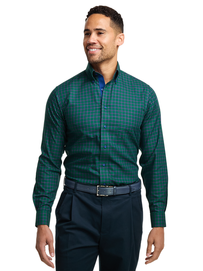 Alternate Image of Comfort Stretch Non-iron Plaid Dress Shirt With Contrast Trim-1